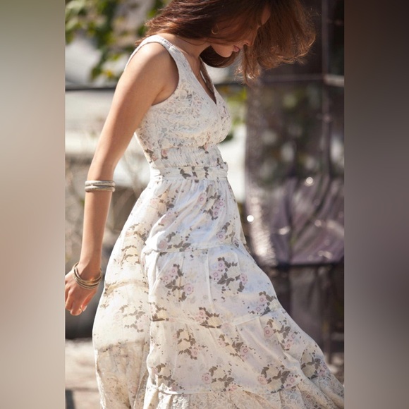 Annabella Cream Floral Cotton Maxi Dress Boho Dress Size M/L NWOT - Picture 6 of 16